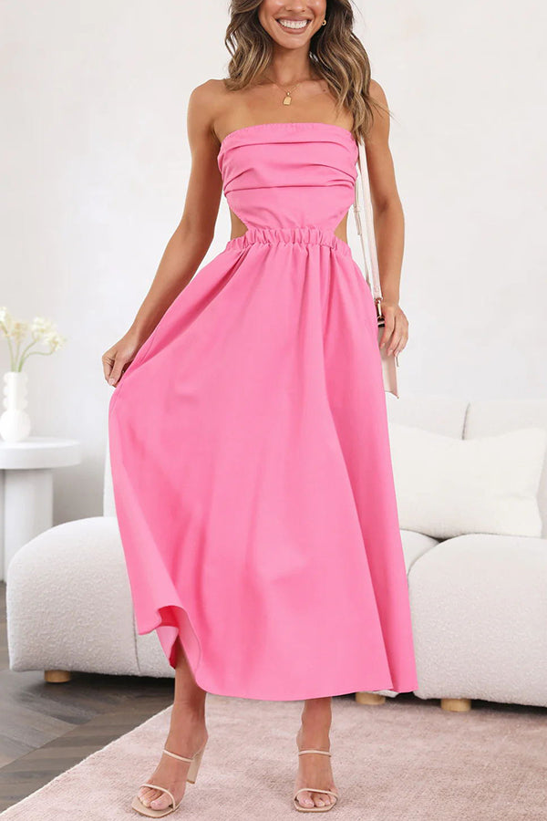 Strapless Pocketed Elastic Waist Midi Dress