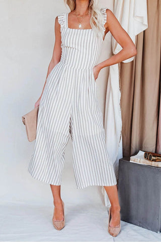 Flip Side Pocketed Striped Ruffle Jumpsuit