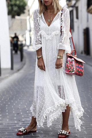 Dot Lace Sheer Maxi Cover Dress