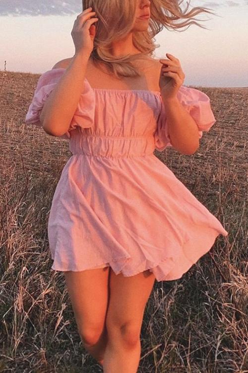 Off Shoulder Puff Sleeve Mini Dress