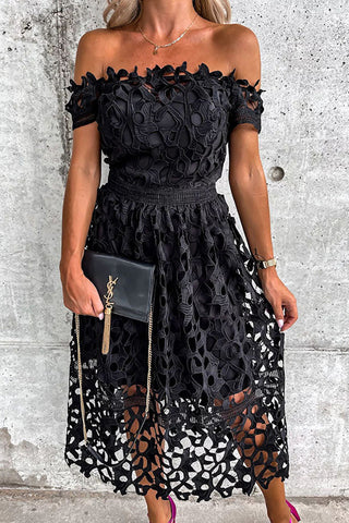 Off Shoulder Crochet Lace Prom Dress