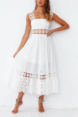 Lace Patchwork Sleeveless Maxi Dress