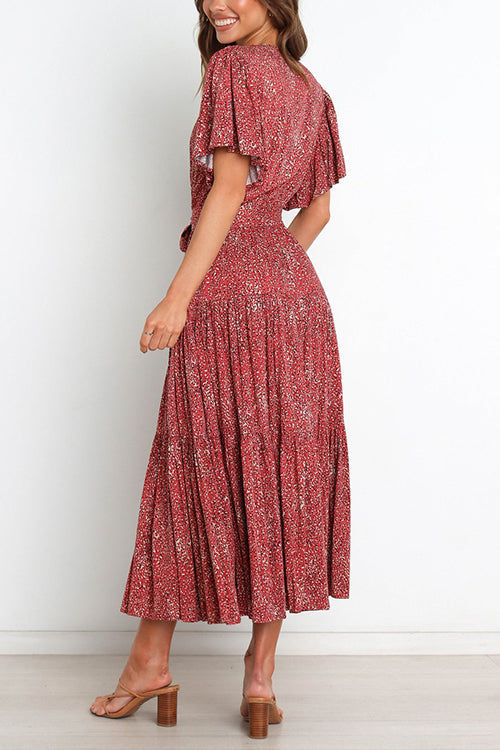 Print Ruffles Wrap Maxi Dress