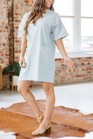 Split V Neck Pockets Mini Dress