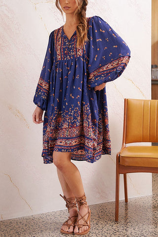 Boho Print Long Sleeve Mini Dress