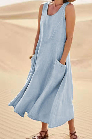 O Neck Pocket Sleeveless Maxi Dress