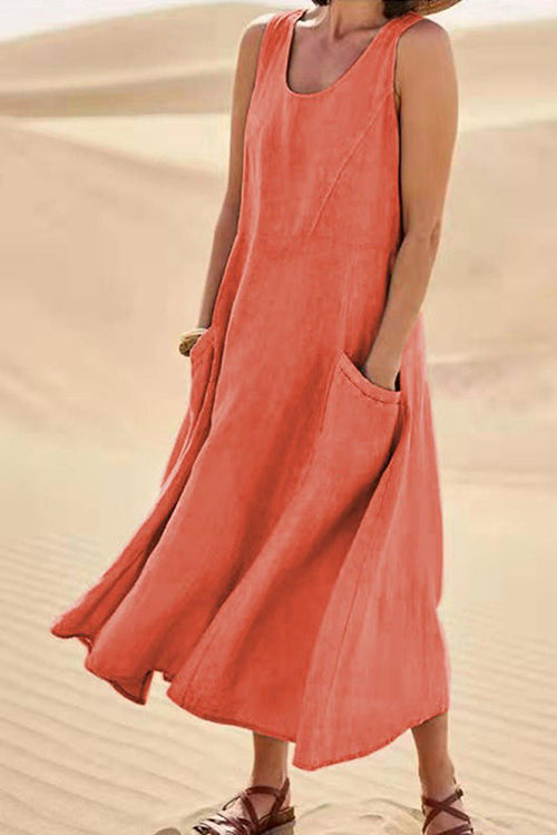 O Neck Pocket Sleeveless Maxi Dress