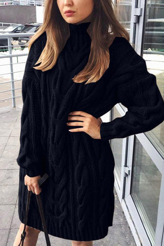 Cable Knit Turtleneck Sweater Dress